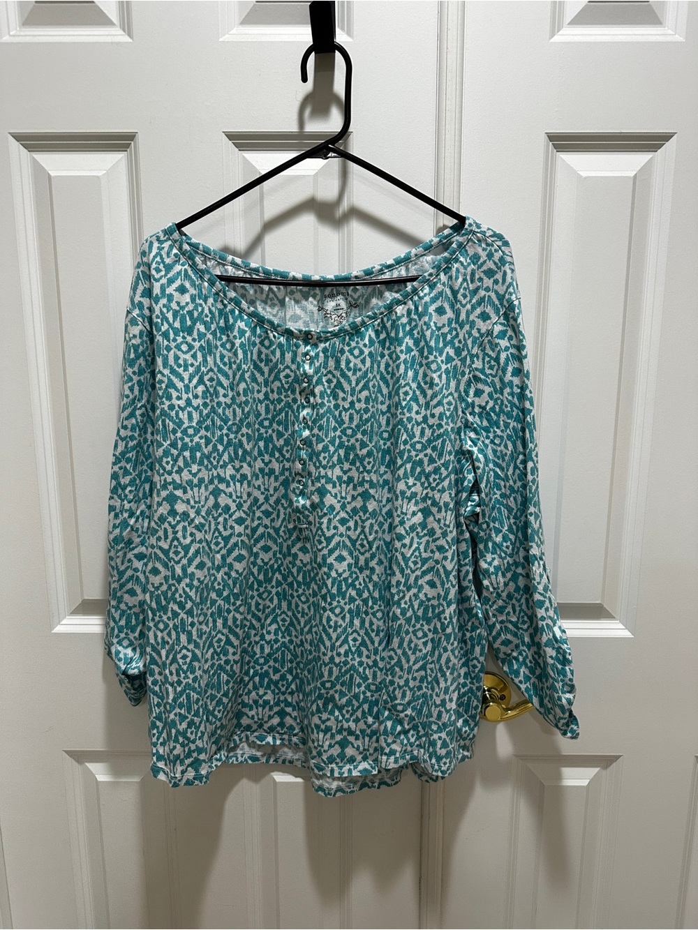 Sonoma Teal and White Ikat-Print Tunic Top